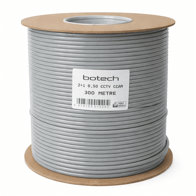 Botech 300 Metre 2+1 0.50mm CCA Koaksiyel CCTV Kamera Kablosu