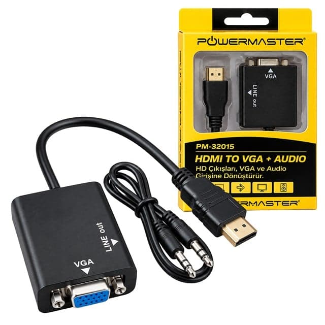 Powermaster PM-32015 HDMI to VGA + Audio Ses Destekli Aktif Dönüştürücü Çevirici Adaptör