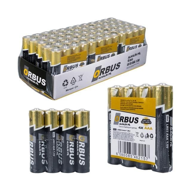 Orbus ORB-LR03-4B 1.5V AAA 60 Adet Alkalin İnce Kalem Pil