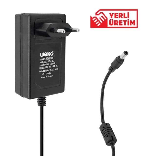 Weko 12 Volt 3.2 Amper 38 Watt Plastik Kasa Priz Tipi Adaptör (5.5x2.5 Uçlu)