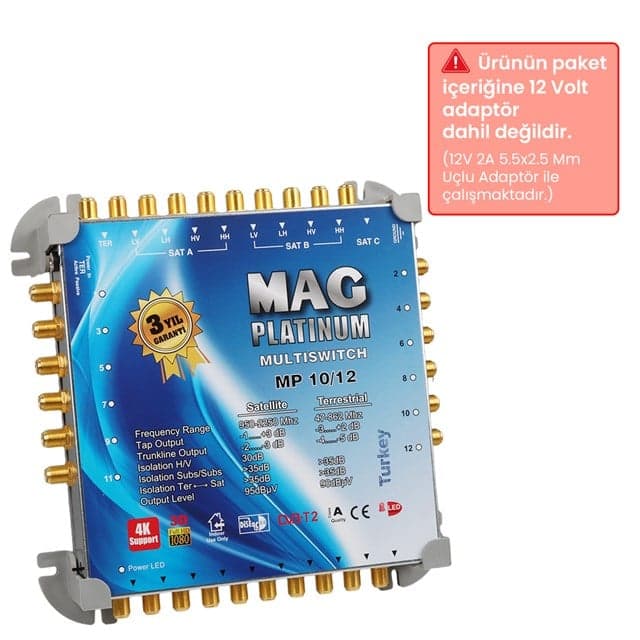 MAG Platinum MP 10/12 Multiswitch - 10 Giriş 12 Çıkışlı Merkezi Uydu Santrali Hybrid 4K ve 3D Destekli