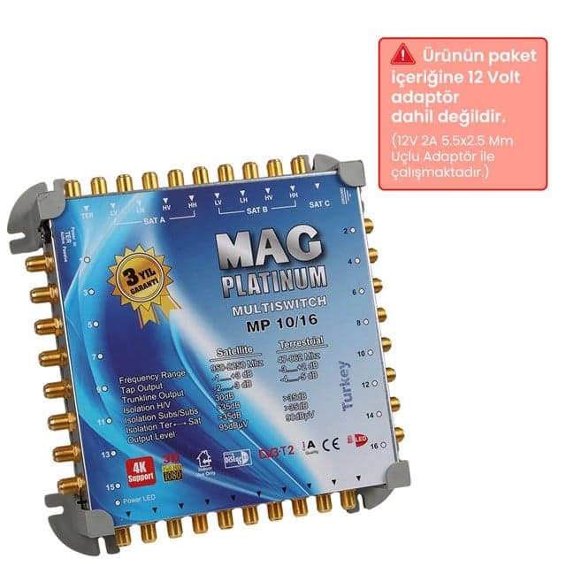 MAG Platinum MP 10/16 Multiswitch - 10 Giriş 16 Çıkışlı Merkezi Uydu Santrali Hybrid 4K ve 3D Destekli
