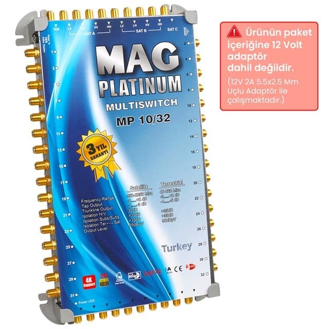 MAG Platinum MP 10/32 Multiswitch - 10 Giriş 32 Çıkışlı Merkezi Uydu Santrali Hybrid 4K ve 3D Destekli