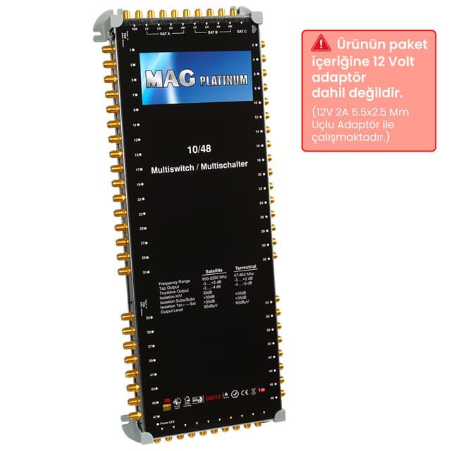 MAG Platinum MP 10/48 Multiswitch - 10 Giriş 48 Çıkışlı Merkezi Uydu Santrali Hybrid 4K ve 3D Destekli