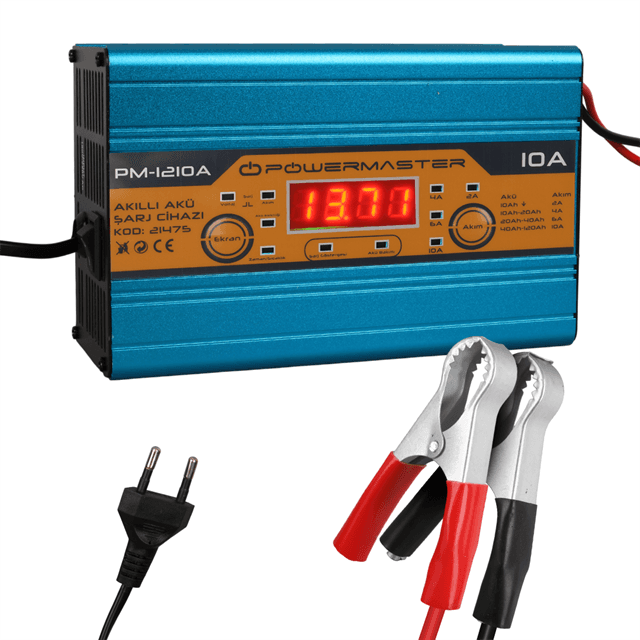 Powermaster PM-1210A 12 Volt Max 10 Amper LCD Ekranlı Akıllı Akü Şarj Cihazı
