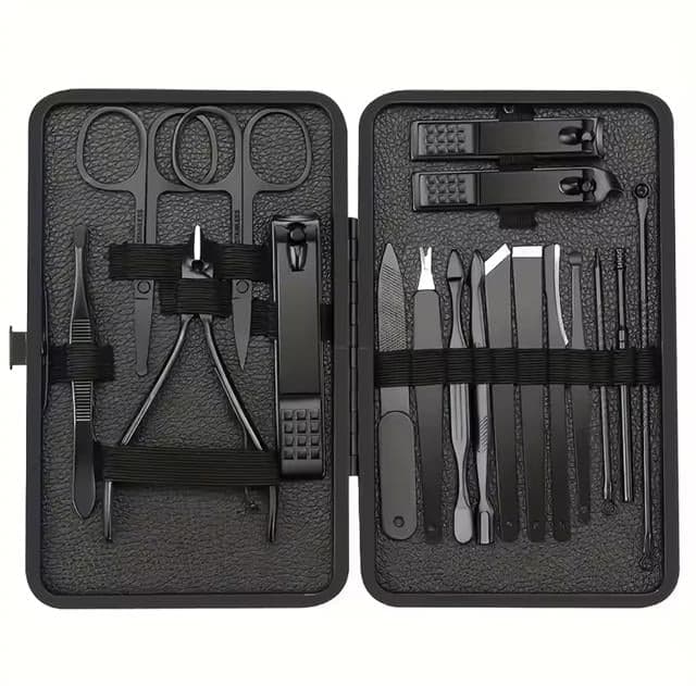 Sunup SN-27099 Siyah Paslanmaz Çelik 18in1 Profesyonel Manikür Tırnak Bakım Seti