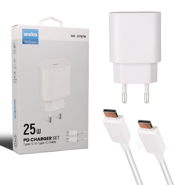 Weko WK-27878 Note10 Beyaz 25 Watt Şarj Başlık Adaptörü + Type-C To Type-C Kablo
